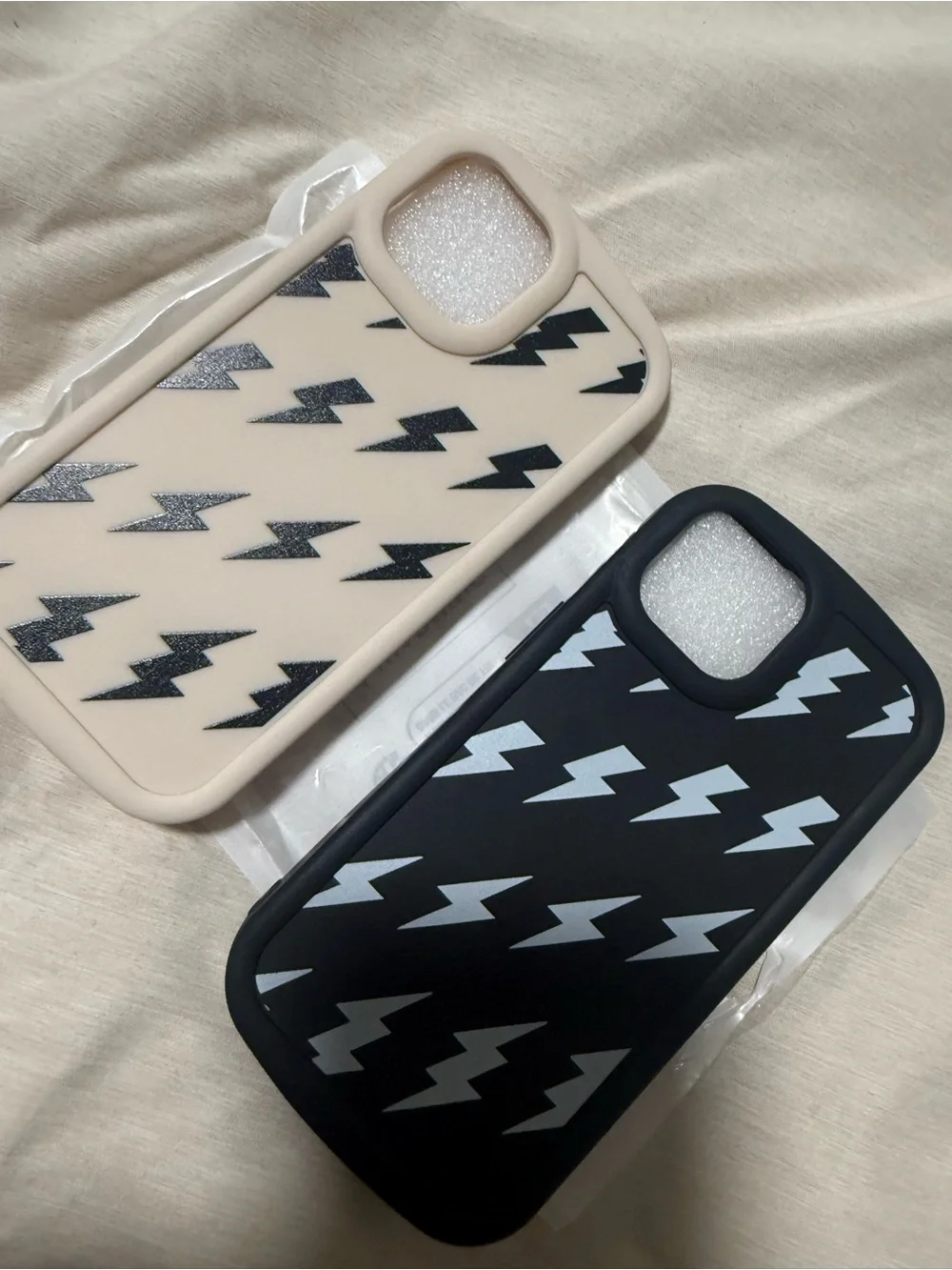 Silicone Lightning Pattern Phone Case - Black & Beige